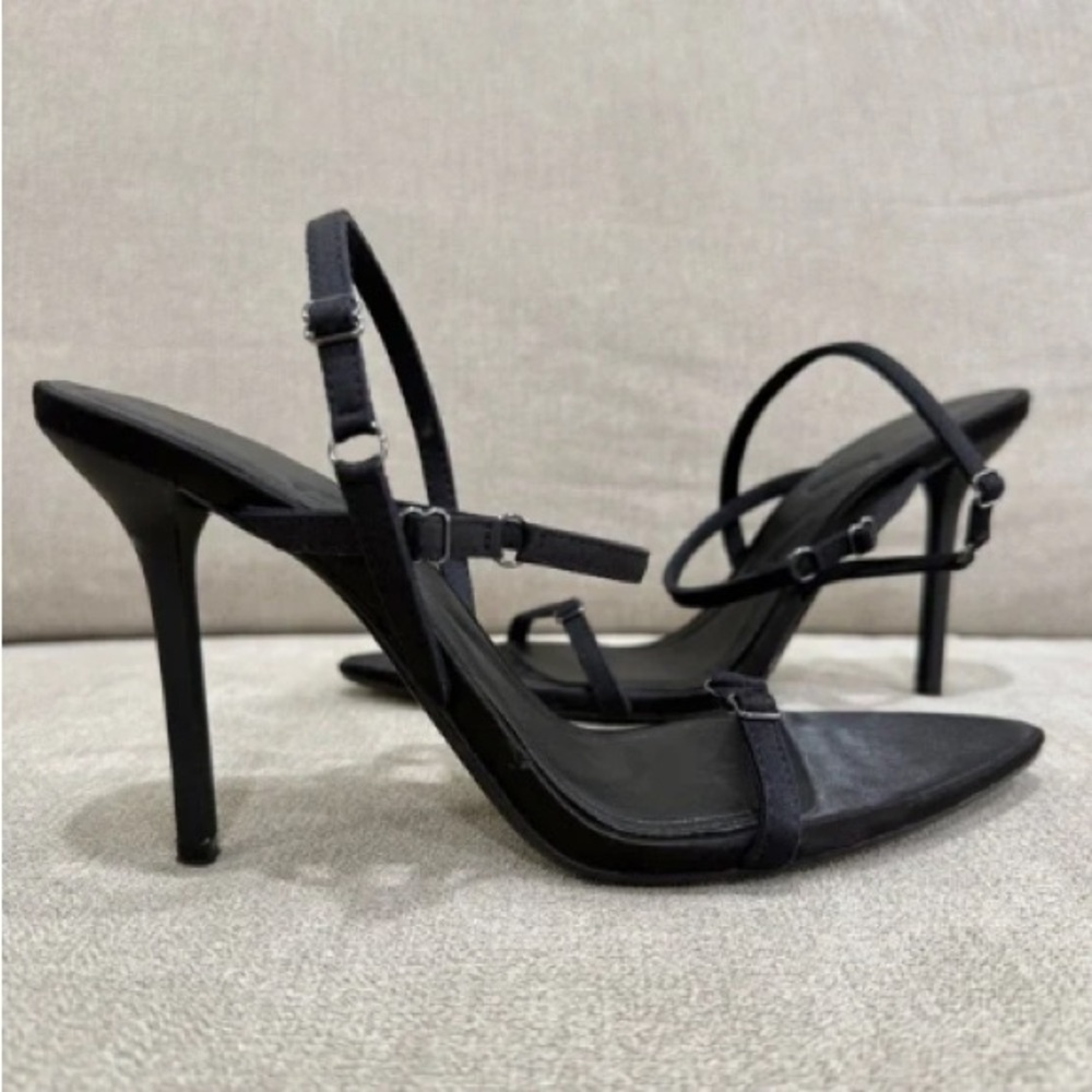 ZARA Black Satin Strappy Heels Size 39